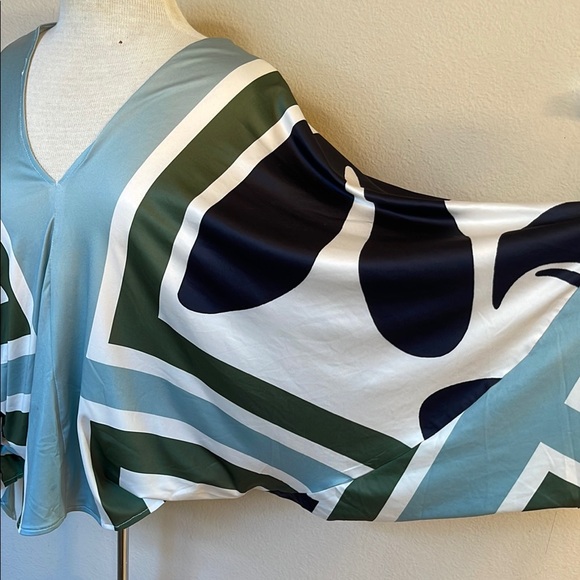 Fashion Nova Blue Graphic Blouse with Tie Front - Picture 3 of 4